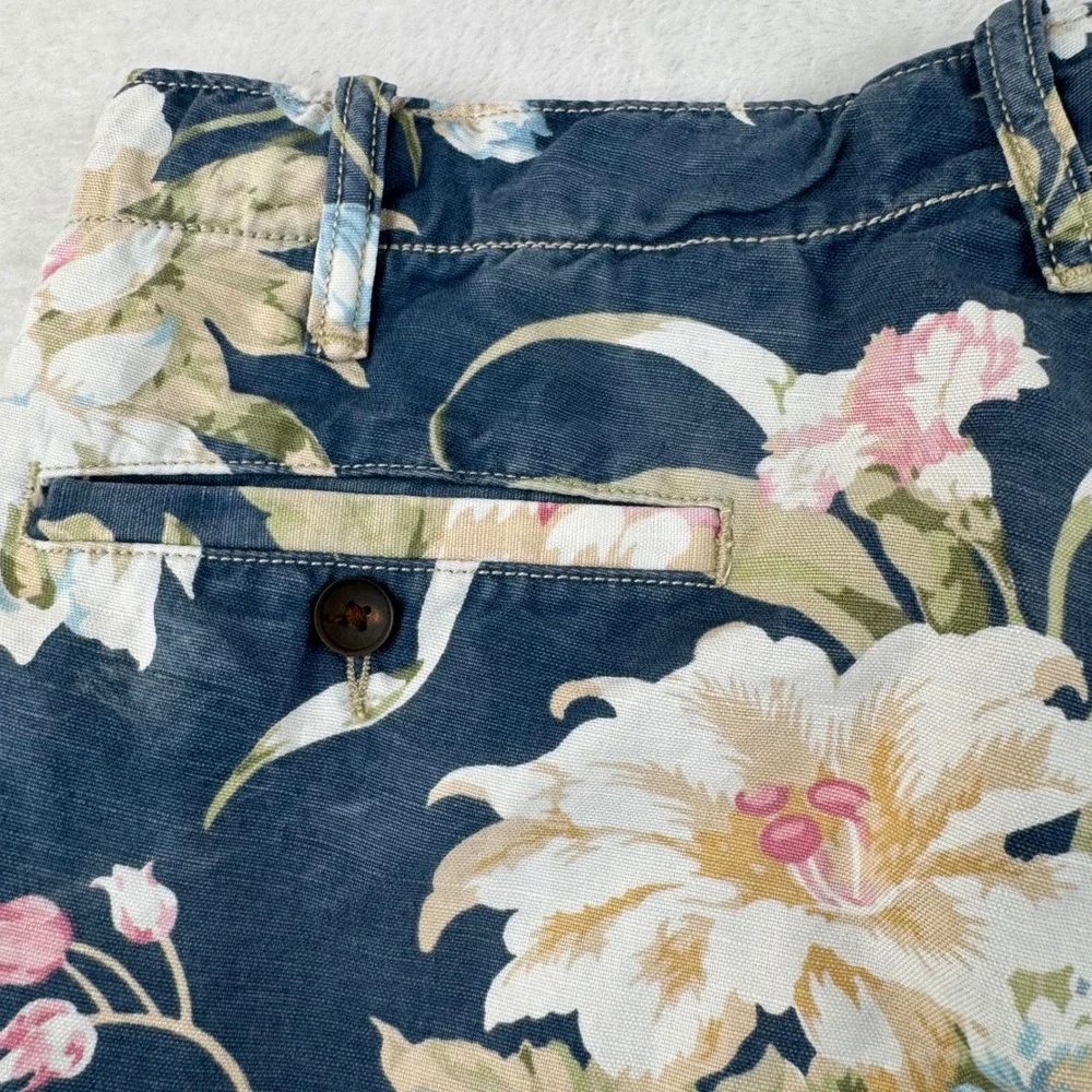 Polo Ralph Lauren Floral Shorts Mens 32 Blue Linen Blend Straight Fit‎ Tropical